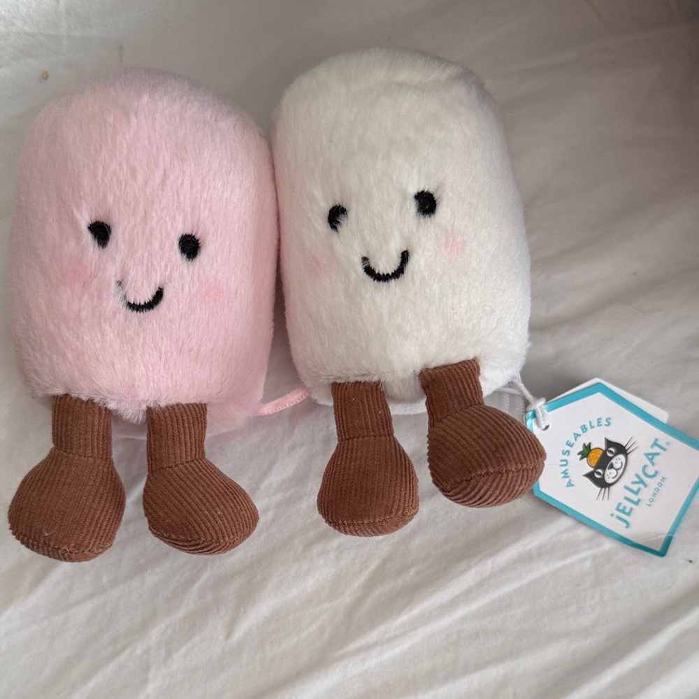 Jellycat Pink and White Smiling Plush Duo